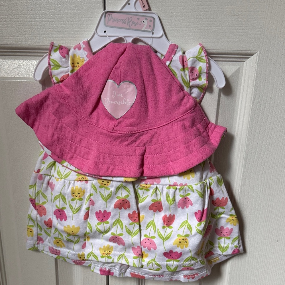 Charming Pink Floral Kids Hat and Dress Set
